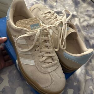 Adidas Beige and Light Blue Sneakers